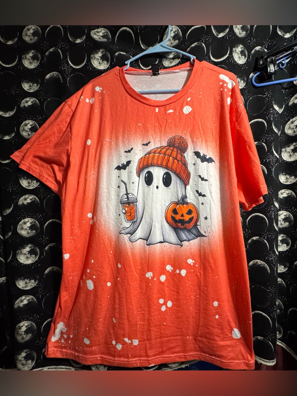 Halloween Bleached Orange Ghost Tee with Pumpkin